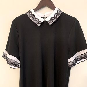 Karl Lagerfeld Lace Trim Collar Black White Blouse Large